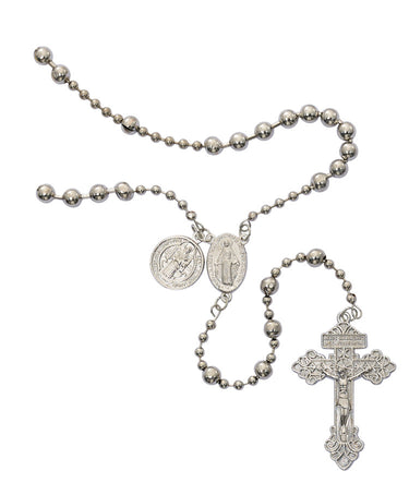 Silver plated St. Benedict rosary 20.5 inches with St. Benedict medal centerpiece in gift box