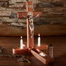 13 inch St Benedict Sick Call Set brown crucifix with candles and case for Anointing of the Sick by RosaryCard