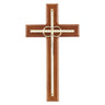 8 inch walnut wood wedding wall cross with gold-plated interlocking rings for Catholic marriage blessing