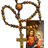 10mm walnut wood Immaculate Heart and Sacred Heart rosary with laminated holy card in gift box, 18.5 inch length