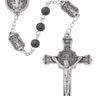 6mm hematite St. Benedict rosary with silver oxidized crucifix and St. Benedict Our Father beads in a gift box