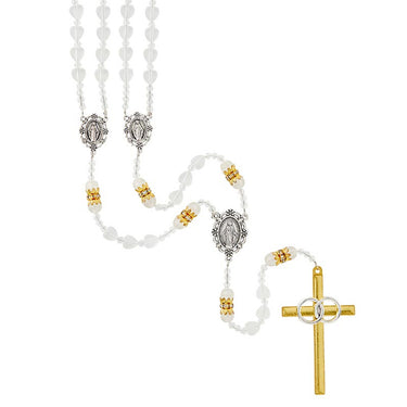 Two-tone 31 inch Catholic Lasso Wedding Rosary with 6mm acrylic beads and metal crucifix by Autom