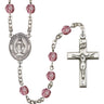 Silver tone Miraculous Medal Catholic rosary with 8mm amethyst crystal birthstone beads handcrafted in USA by Bliss Manufacturing