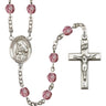 Silver tone Our Lady of Providence birthstone rosary with 6mm crystal beads handcrafted in USA