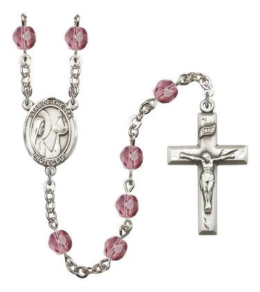 Amethyst birthstone Catholic rosary with 6mm Austrian crystal beads and silver tone Our Lady Star of the Sea center medal, handmade in USA