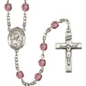 Rhodium-plated Our Lady of La Vang birthstone rosary with 6mm beads hand-assembled in USA by RosaryCard