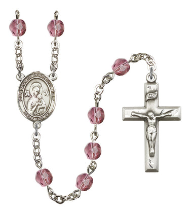 Silver tone Our Lady of Perpetual Help birthstone rosary with 6mm crystal beads hand assembled in USA by RosaryCard