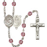 Silver tone Our Lady of Mount Carmel Catholic rosary with 6mm birthstone beads hand-assembled in USA by RosaryCard
