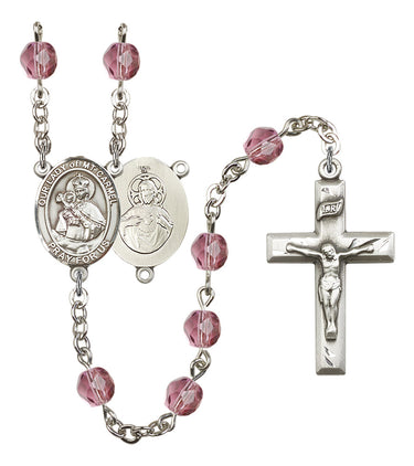 Silver tone Our Lady of Mount Carmel Catholic rosary with 6mm birthstone beads hand-assembled in USA by RosaryCard