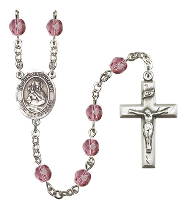 Silver tone Virgen Del Carmen Catholic rosary with birthstone glass crystal beads hand-assembled in USA by RosaryCard
