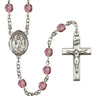 Silver tone Our Lady of Knock birthstone rosary with personalized five-decade prayer beads, hand-assembled in USA by Bliss Manufacturing