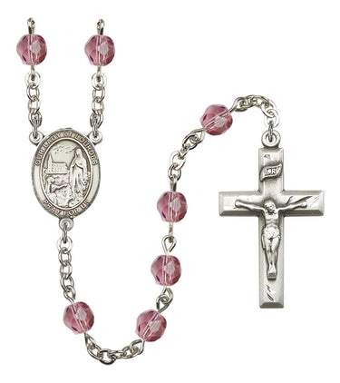 Silver tone Our Lady of Lourdes birthstone Catholic rosary prayer beads, hand-assembled in USA by Bliss Manufacturing