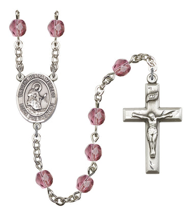Sterling silver Virgen De La Merced birthstone rosary with 6mm beads handcrafted by RosaryCard