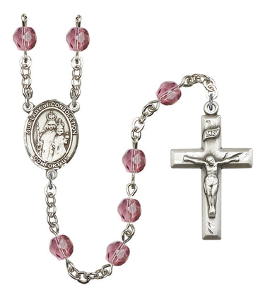 Silver Tone Our Lady of Consolation Personalized Birthstone Rosary with 6mm Beads Made in USA