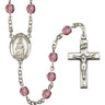 Silver tone Our Lady of Victory birthstone rosary with crystal beads handcrafted in USA