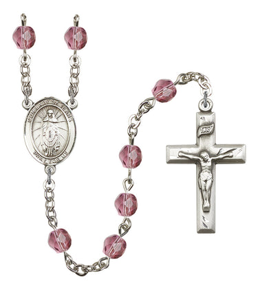 Silver tone birthstone Catholic rosary featuring Our Lady of Tears, hand-assembled in USA by RosaryCard