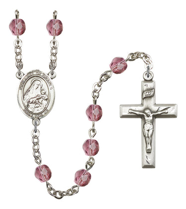 Silver tone Our Lady Of Grapes Catholic rosary with 6mm birthstone crystal beads handcrafted in USA by Bliss Manufacturing