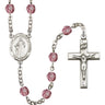 Silver tone Our Lady Undoer of Knots birthstone rosary with crystal beads made in USA by Bliss Manufacturing