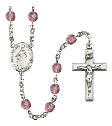 Silver tone Our Lady Undoer of Knots birthstone rosary with crystal beads made in USA by Bliss Manufacturing