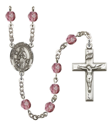 Silver Tone Our Lady of Assumption Personalized Birthstone Rosary with 6mm Beads Made in USA