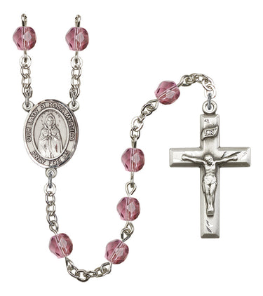 Silver tone Rosa Mystica birthstone rosary with 6mm crystal beads handcrafted in USA