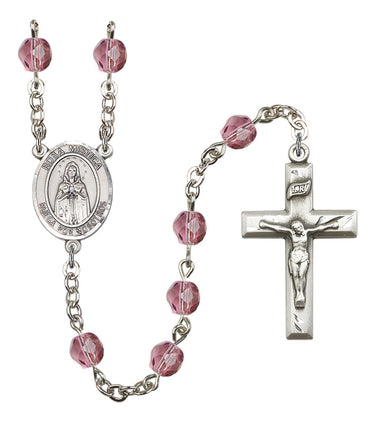 Silver tone Our Lady Rosa Mystica birthstone rosary with crystal beads handcrafted in USA