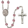 Silver tone birthstone Catholic rosary featuring Our Lady of the Precious Blood, hand-assembled in USA by RosaryCard