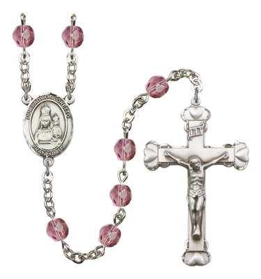 Silver tone Our Lady of Loretto Catholic rosary with birthstone beads, handcrafted in USA by Bliss Manufacturing