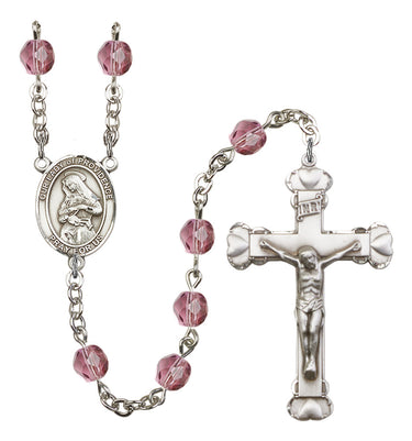 Silver tone Our Lady of Providence birthstone rosary with 6mm crystal beads handcrafted in USA