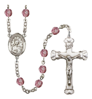 Rhodium-plated Our Lady of La Vang birthstone rosary with 6mm beads hand-assembled in USA by RosaryCard