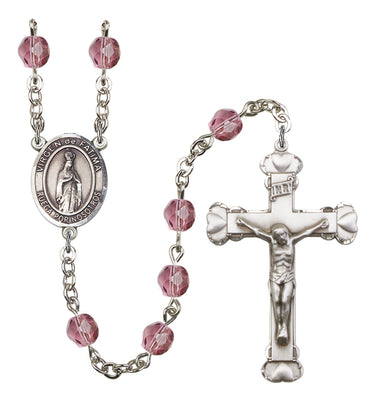 Silver tone Virgen Del Fatima Catholic rosary with birthstone crystal beads hand-assembled in USA by RosaryCard