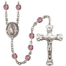 Silver tone Virgen De Guadalupe birthstone rosary with 6mm crystal beads, Our Lady of Guadalupe centerpiece, USA made