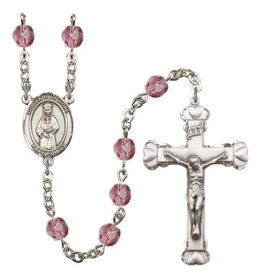 Silver tone Our Lady of Hope Catholic rosary with personalized birthstone beads, five-decade prayer beads, hand-assembled in USA by Bliss Manufacturing