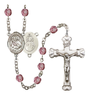 Silver tone Our Lady of Mount Carmel Catholic rosary with 6mm birthstone beads hand-assembled in USA by RosaryCard