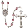 Silver tone Virgen Del Carmen Catholic rosary with birthstone crystal beads hand-assembled in USA by RosaryCard
