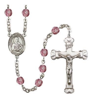 Silver tone Our Lady of the Railroad birthstone rosary with crystal beads handcrafted in USA