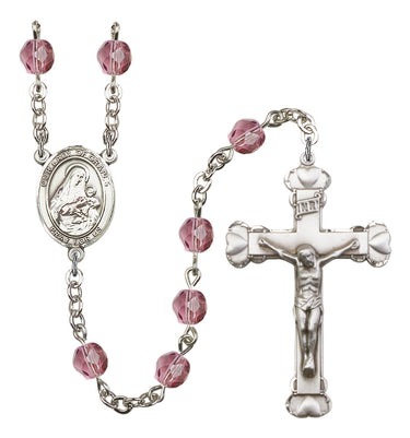 Silver tone Our Lady Of Grapes Catholic rosary with 6mm birthstone crystal beads handcrafted in USA by Bliss Manufacturing