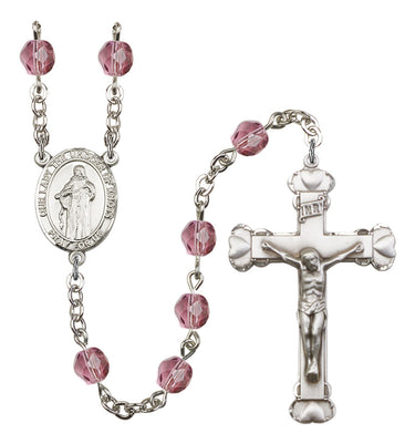 Silver tone Our Lady Undoer of Knots Catholic rosary with birthstone crystal beads handmade by Bliss Manufacturing