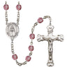 Silver tone Our Lady Rosa Mystica Catholic rosary with birthstone crystal beads handmade by Bliss Manufacturing