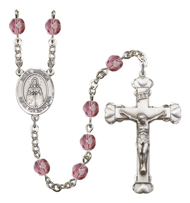 Silver tone Our Lady Rosa Mystica Catholic rosary with birthstone crystal beads handmade by Bliss Manufacturing