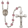 Silver tone Our Lady of Kibeho Catholic rosary with personalized birthstone beads, five-decade prayer beads, hand-assembled in USA by Bliss Manufacturing