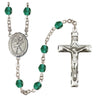 Silver plated St. Sebastian rosary with 6mm fire polished zircon December birthstone beads handcrafted by Bliss USA