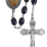 6x8mm black wood St. Michael rosary with silver oxidized crucifix and pewter St. Michael photo center, shown full length