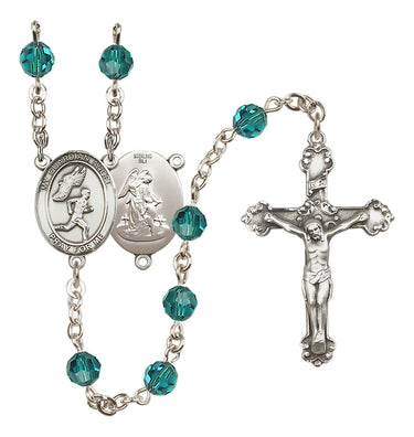 Sterling Silver Guardian Angel Track and Field Rosary with 6mm Zircon Austrian Crystal Beads December Birthstone Bliss