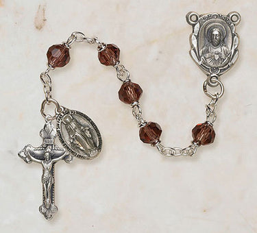 Sterling silver Catholic rosary with 6mm amethyst Austrian crystal beads and 1.75 inch crucifix