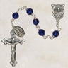 Sterling Silver Sapphire Catholic Rosary with 6mm Austrian Crystal Beads and 1 3/4 inch Crucifix by Creed