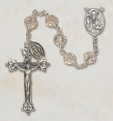 Sterling Silver Aurora Borealis Catholic Rosary with 6mm Austrian Crystal Beads and 1 3/4 inch Crucifix by Creed