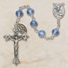 Sterling silver sky blue crystal Catholic rosary with 6mm Austrian crystal beads and oxidized crucifix