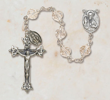 Sterling silver clear crystal Catholic rosary with 6mm Austrian crystal beads and oxidized crucifix