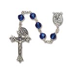 Sterling Silver Sapphire Vienna Collection Catholic Rosary with 6mm Blue Austrian Crystal Beads